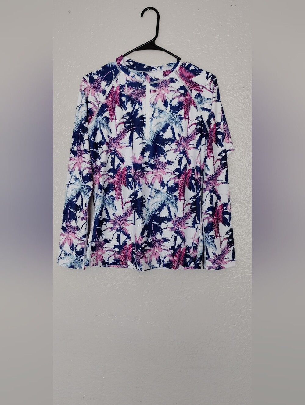ATTRACO Women's Long Sleeve Zip-Up Rash Guard Swim Shirt Tropical Palm Print UPF